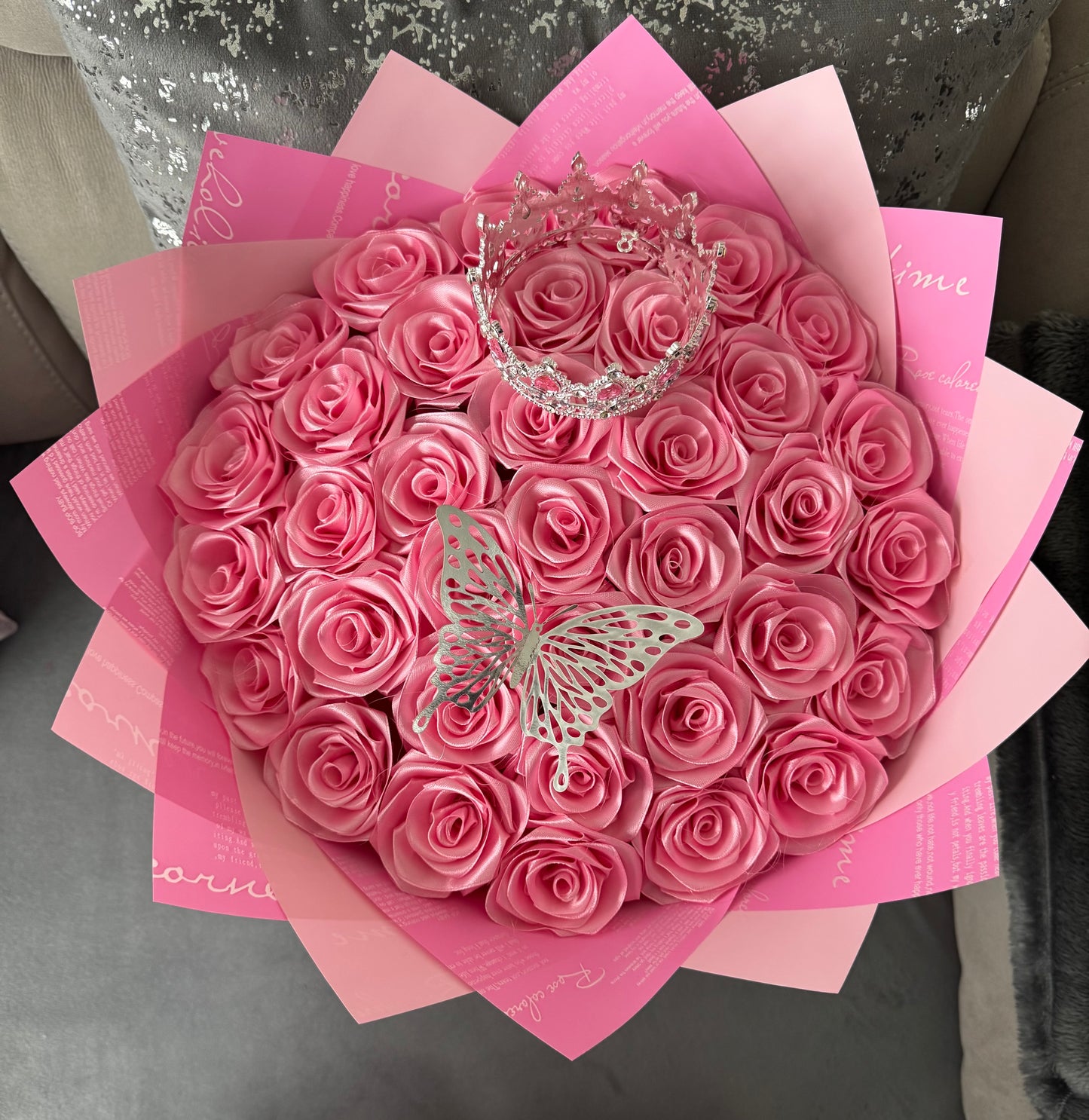 Eternal rose bouquet - plain pink edition with written wrap