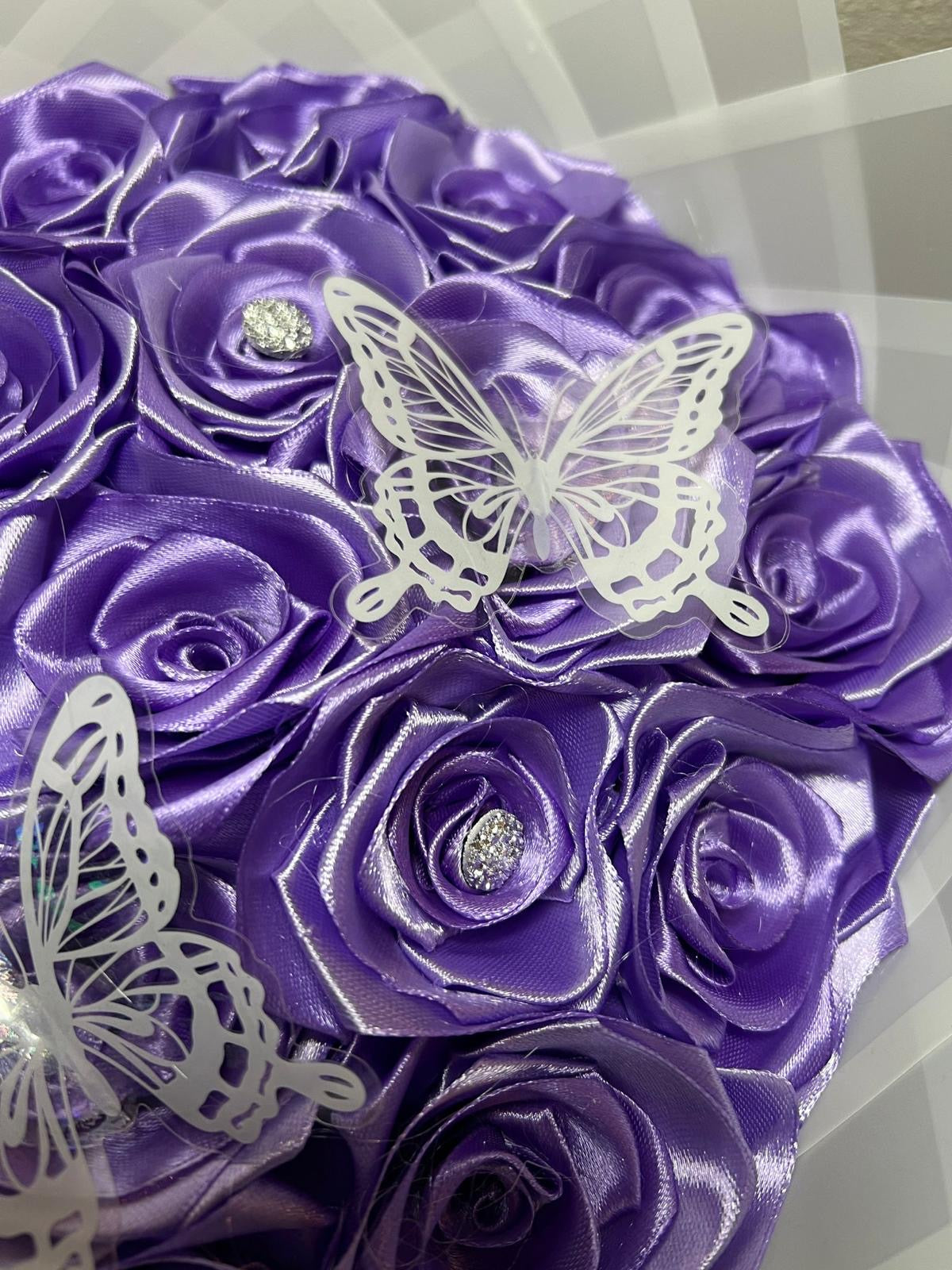 Eternal ribbon rose bouquet - plain purple