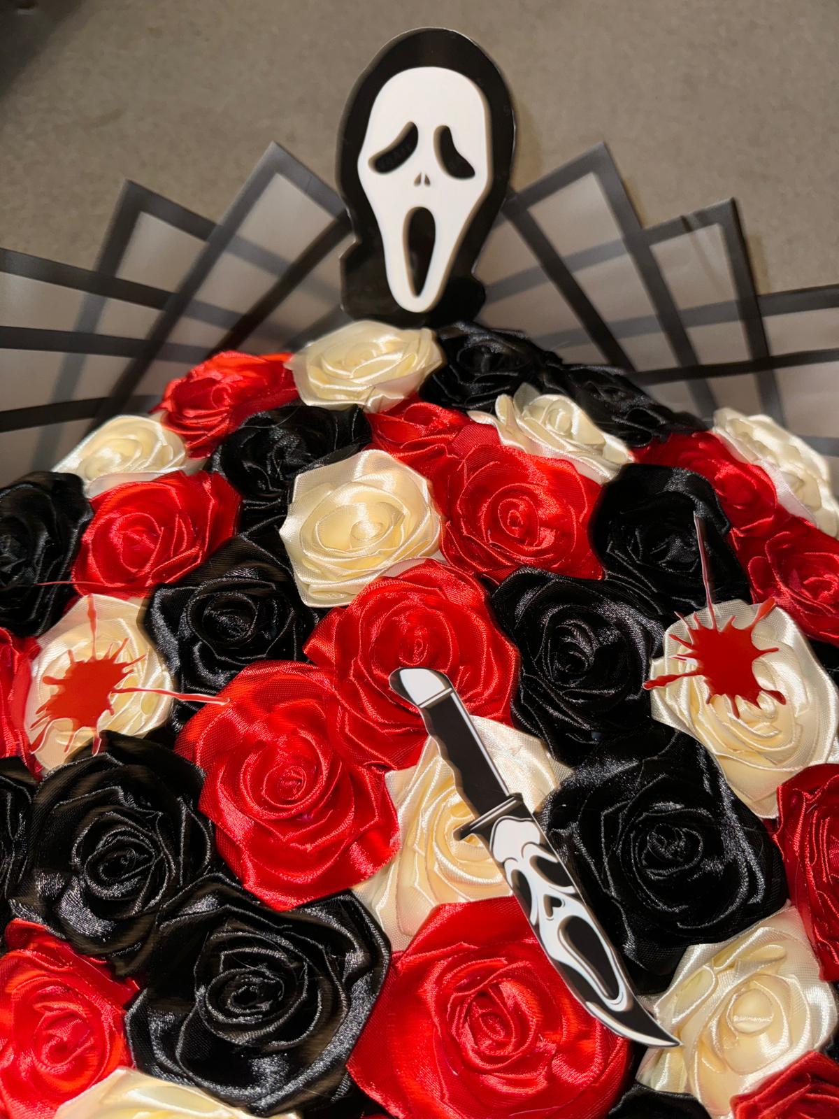 Eternal ribbon rose bouquet - scream