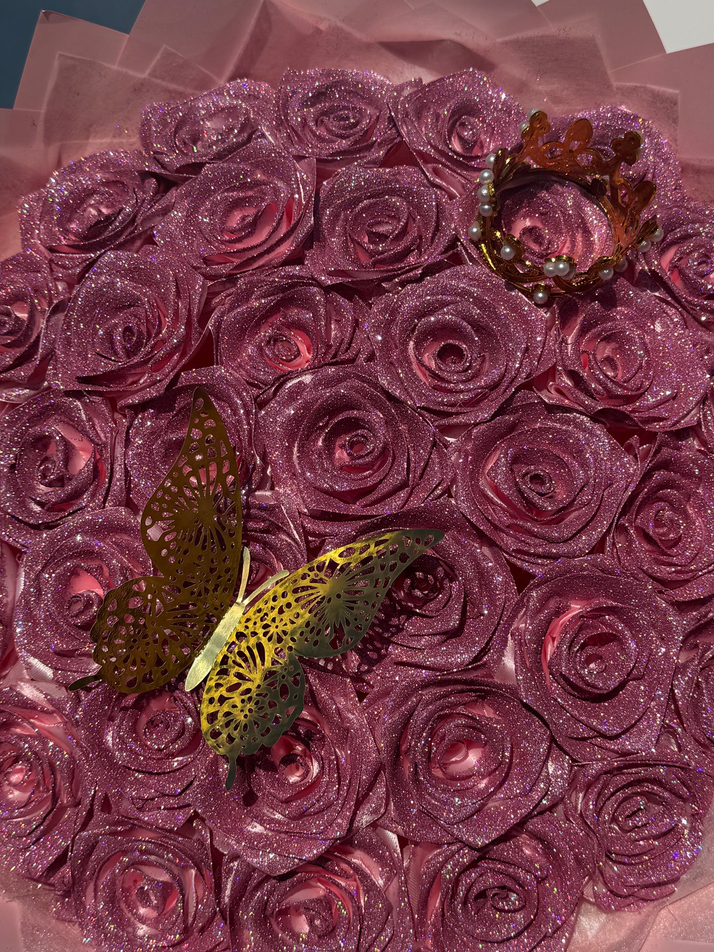 Eternal glitter rose bouquet - plain pink with pink wrap