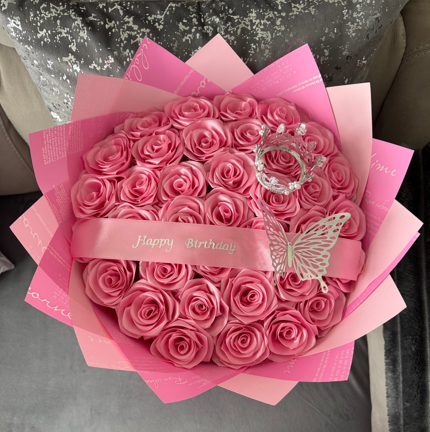 Eternal rose bouquet - plain pink edition with written wrap