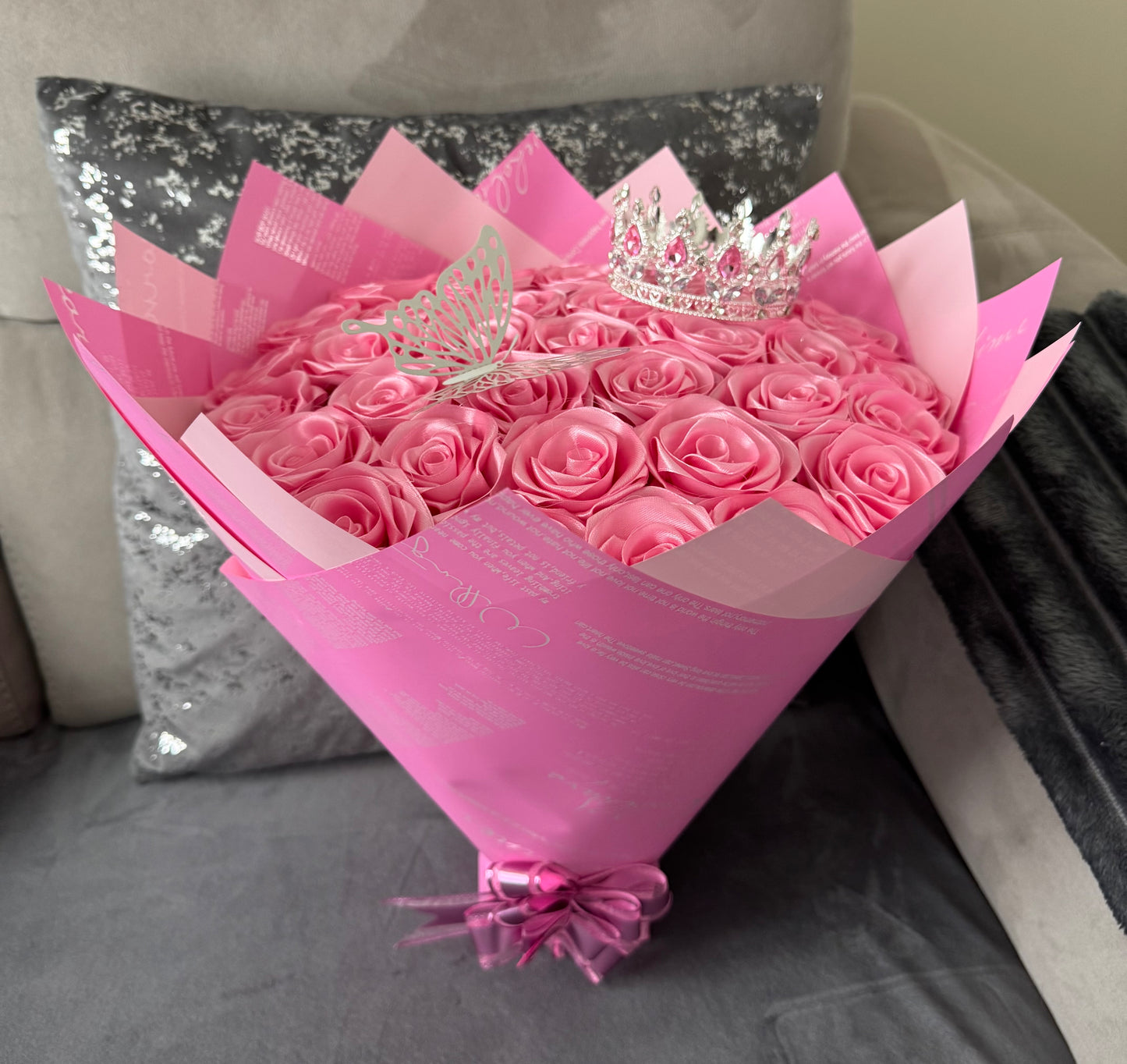 Eternal rose bouquet - plain pink edition with written wrap