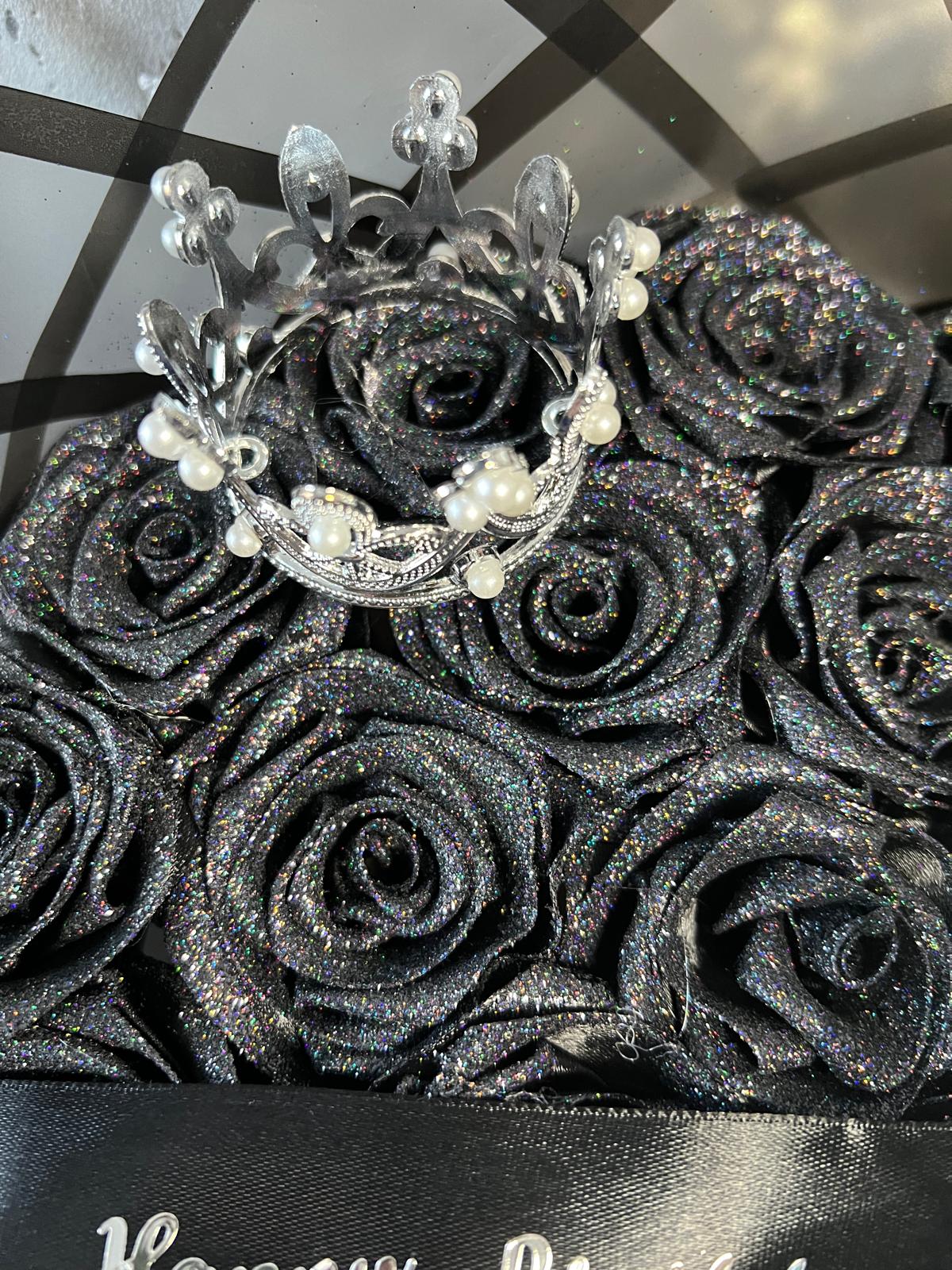 Eternal glitter rose bouquet - plain black - happy birthday