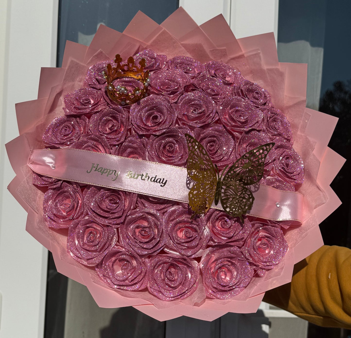 Eternal glitter rose bouquet - plain pink with pink wrap