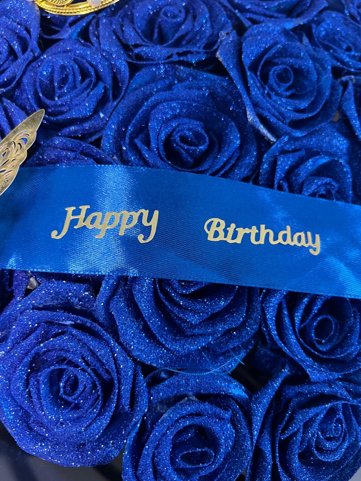 Eternal glitter ribbon rose bouquet - plain blue - happy birthday