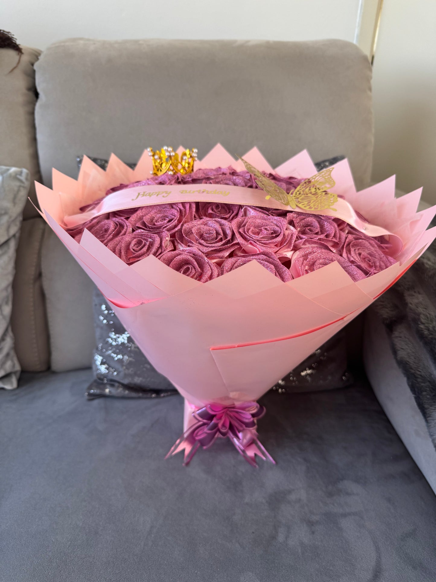 Eternal glitter rose bouquet - plain pink with pink wrap