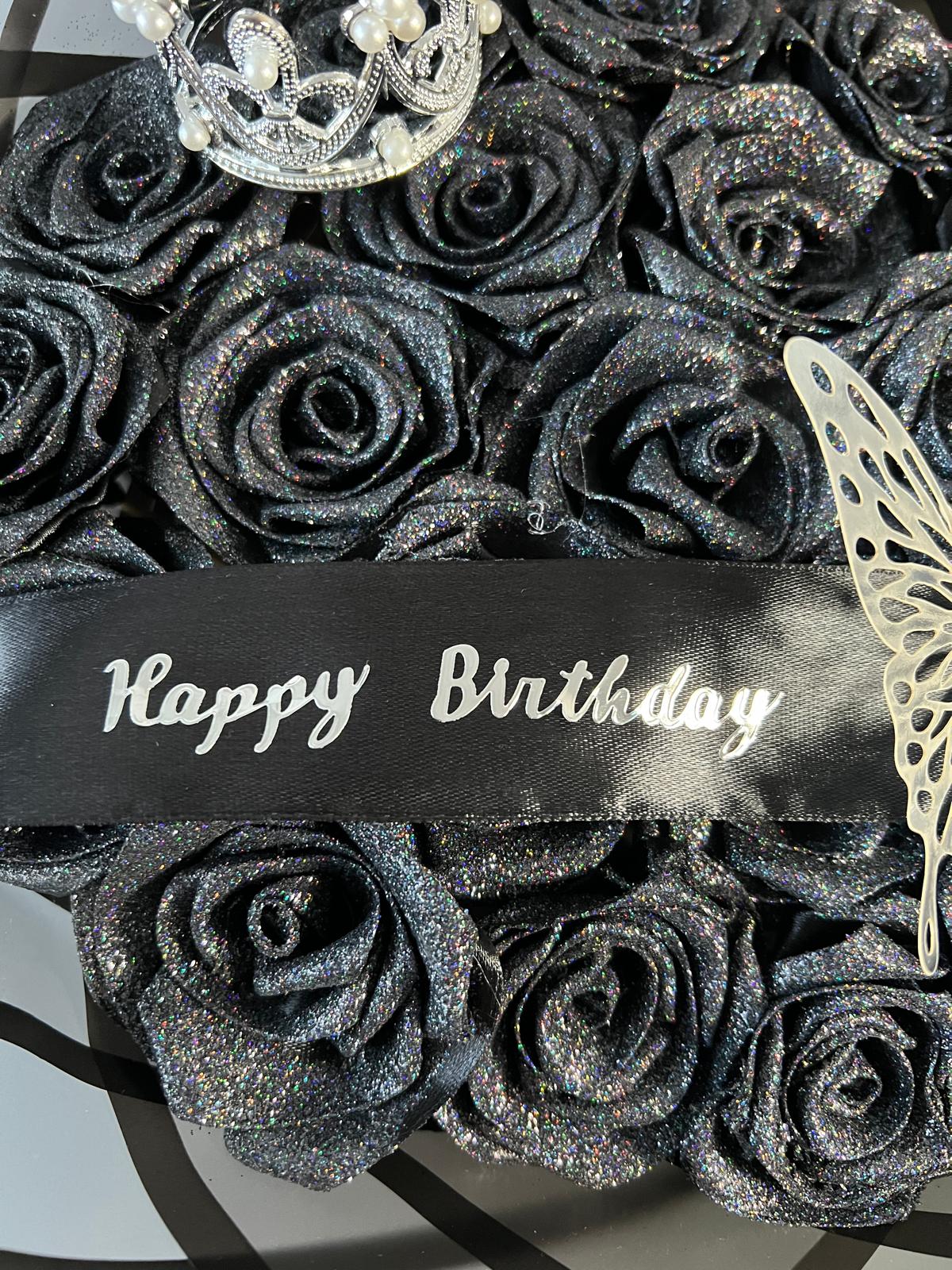 Eternal glitter rose bouquet - plain black - happy birthday