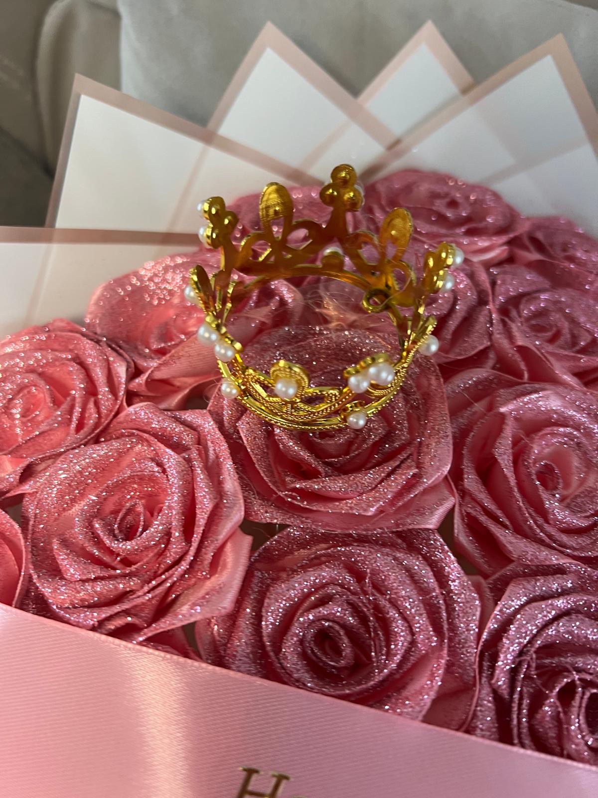 Eternal ribbon glitter rose bouquet - plain pink - happy birthday