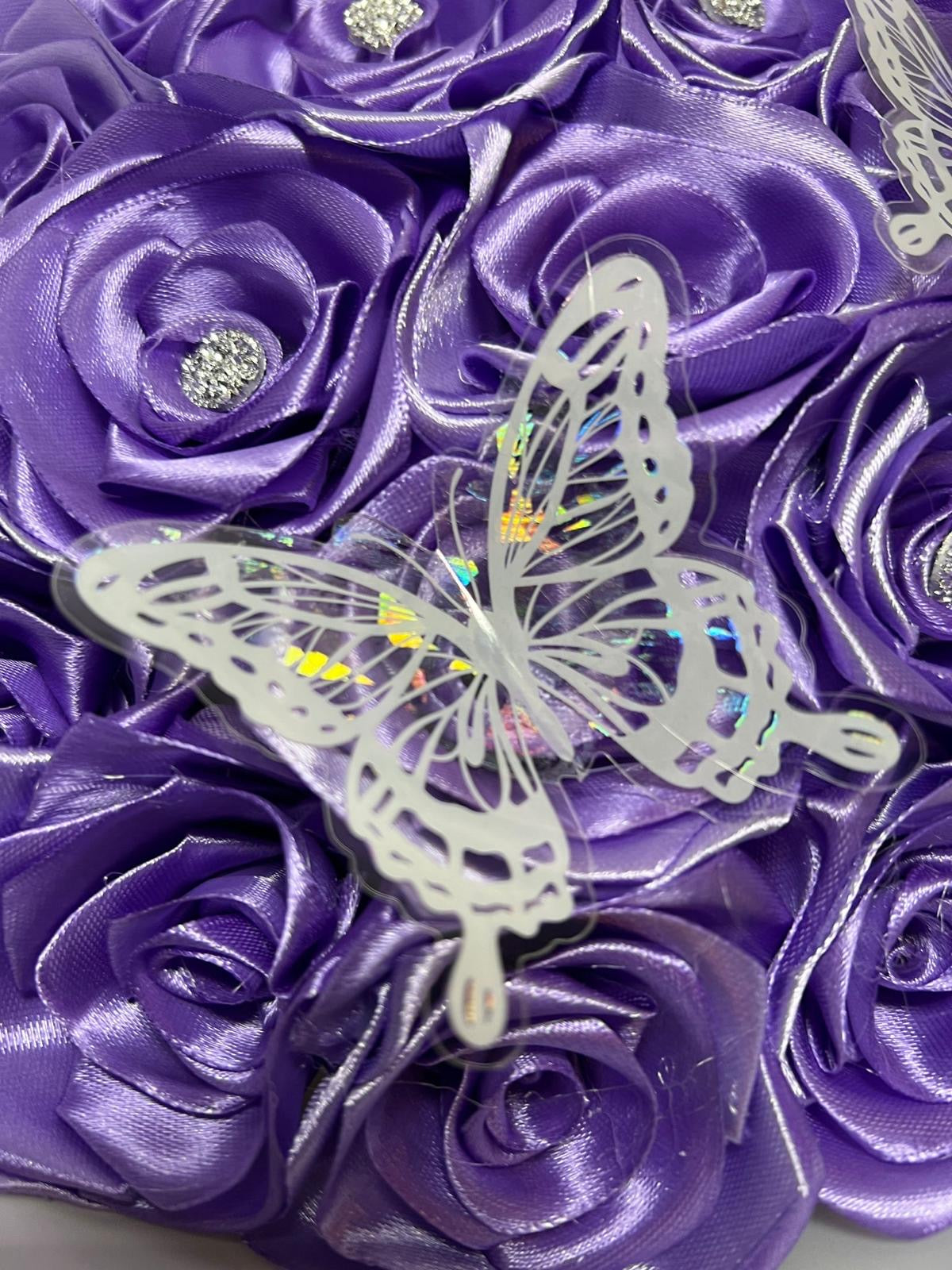 Eternal ribbon rose bouquet - plain purple
