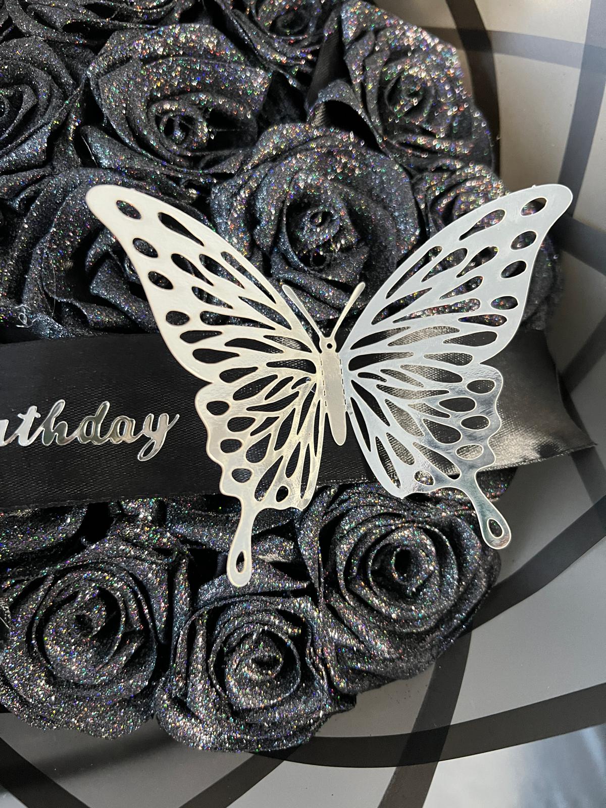 Eternal glitter rose bouquet - plain black - happy birthday
