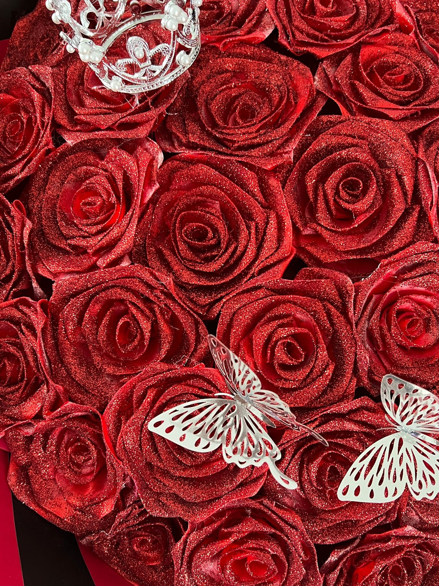 Eternal ribbon glitter rose bouquet - red - happy birthday