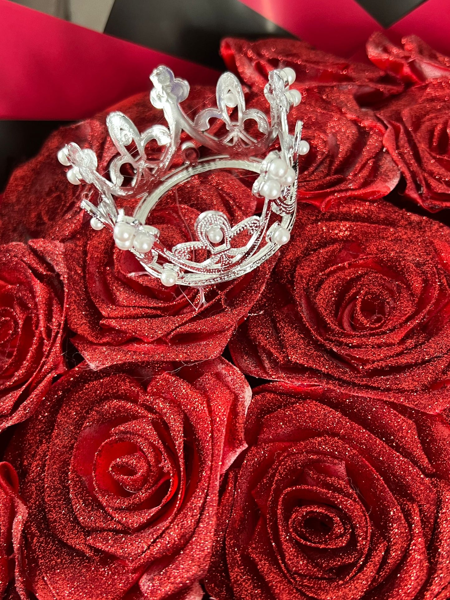 Eternal ribbon glitter rose bouquet - red - happy birthday