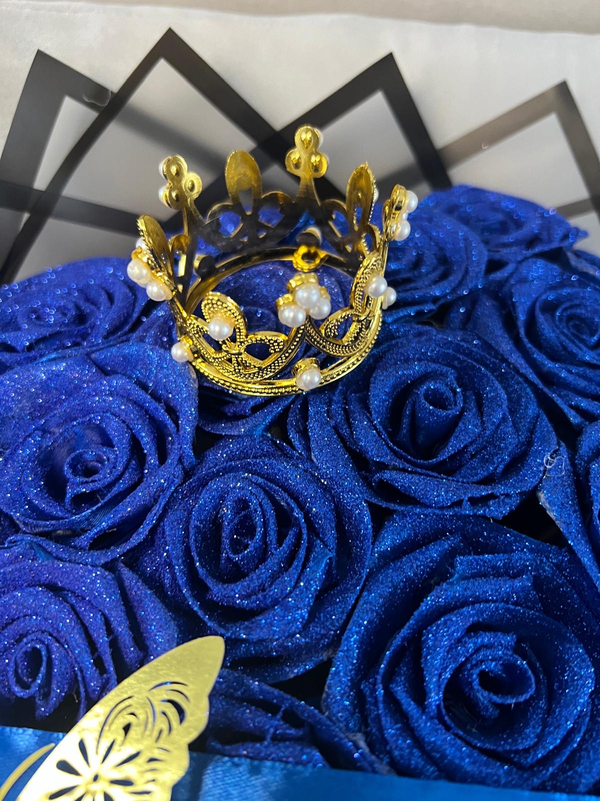 Eternal glitter ribbon rose bouquet - plain blue - happy birthday